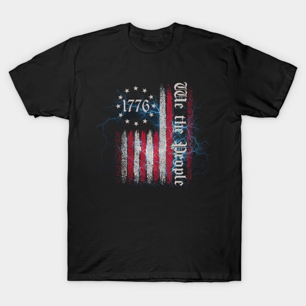 Distressed American flag 1776 lightening T-Shirt by PixieMomma Co